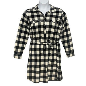 Eddie Bauer Sz 14 Long Sleeve Shirt Dress w/Belt Buffalo Plaid Flannel Cozy Fall